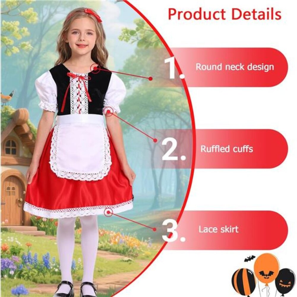 Little Red Riding Hood Costume Dress for Girls Kids Halloween Costumes - Picture 3 of 6